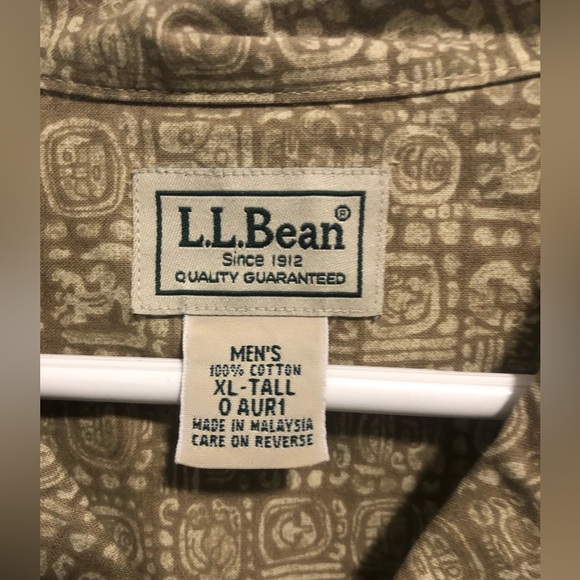 LL Bean Shirt Men's XL Tall Brown Short Sleeve Camp Aztec Print Mayan Symbol - Picture 3 of 7